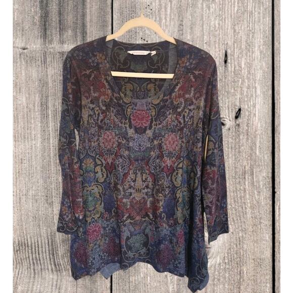 Soft Surroundings Women's Paisley Tunic Top Scoop Neck Asymmetric Hem Petite M - Picture 1 of 4